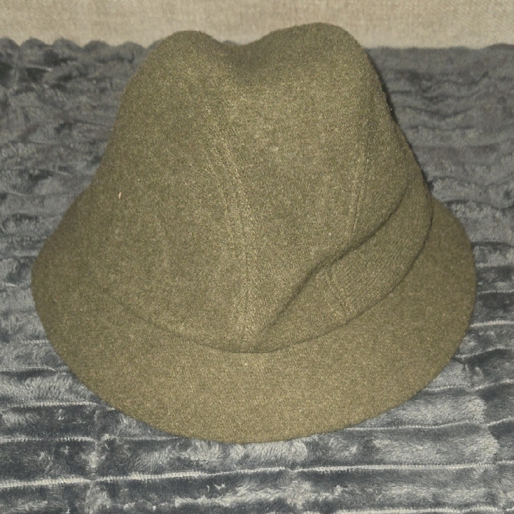 ***Vintage***Burberry Olive Green Wool Fedora Hat